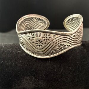 Silver Tone Floral Wave Cuff Bracelet - Women's Jewelry